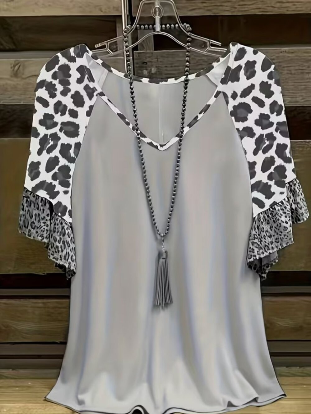 Plus-Size Women'S Summer V-Neck Leopard Print Loose Casual Short-Sleeved T-Shirt